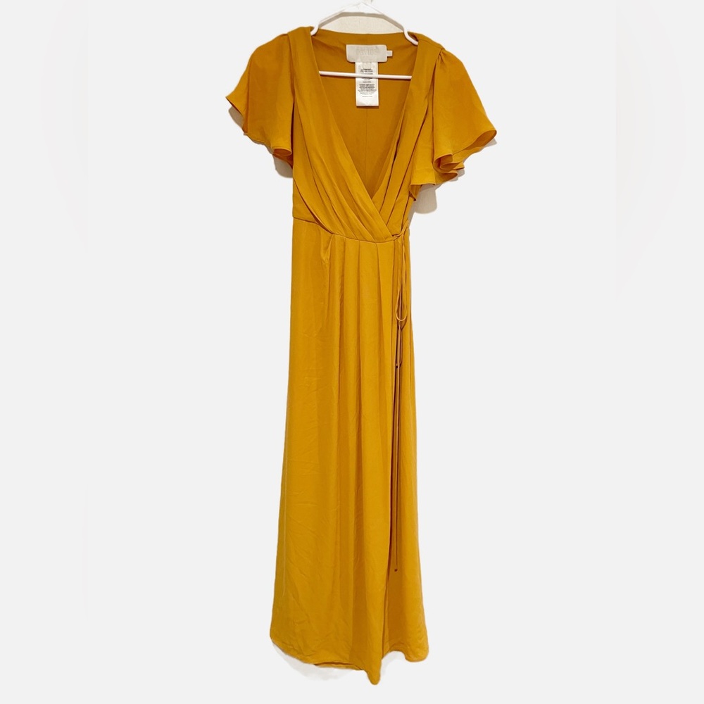 David’s Bridal Marigold Flutter Sleeve Georgette Wrap Bridesmaid Dress